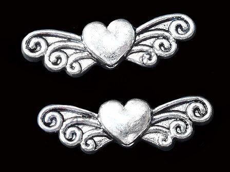 Бусина металлическая, сердце с крыльями, 7×24×4 мм, серебро, 5 шт в Горно-Алтайске